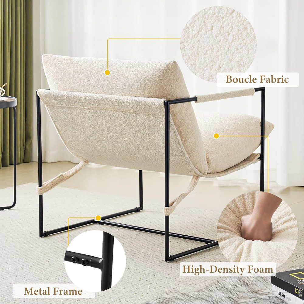 wilko Luca White Boucle Upholstered Lounge Accent Chair with Metal Frame Image 5