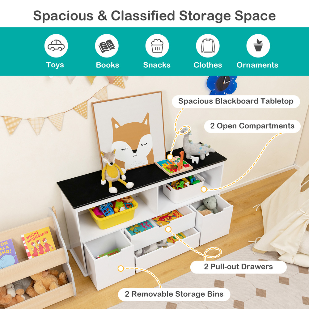 Costway 4 Drawer 2 Shelf White Kids Toy Storage Organiser Wilko