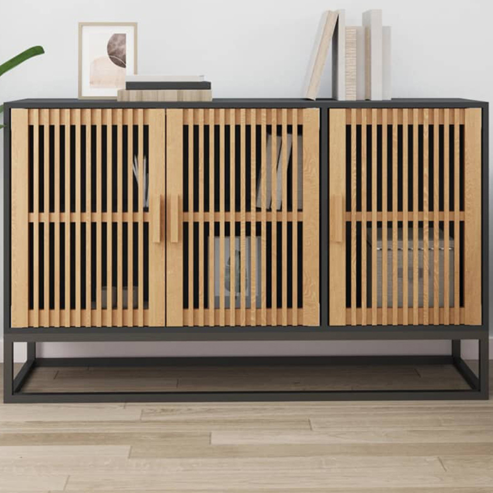 vidaXL 3 Door Black Wooden Sideboard Image 1