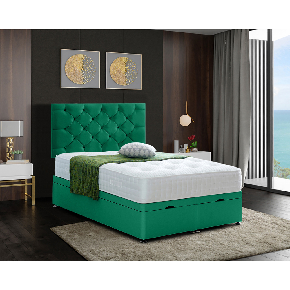 Eleganza Home Resthaven Super King Size Emerald Plush Velvet Divan Ottoman Bed with Headboard Image 2