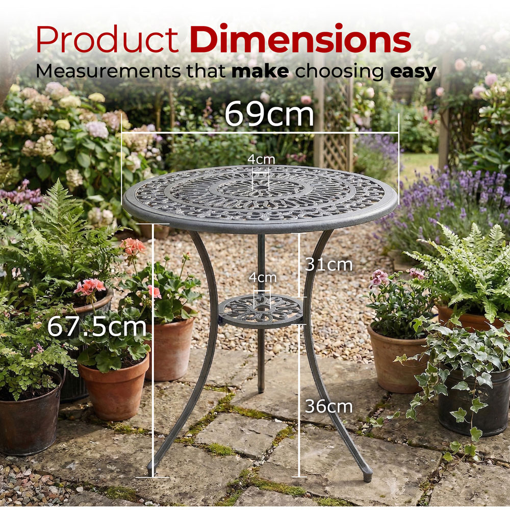 Centurion Positano 2 Seater Grey Round Garden Bistro Table with Parasol Hole Image 9