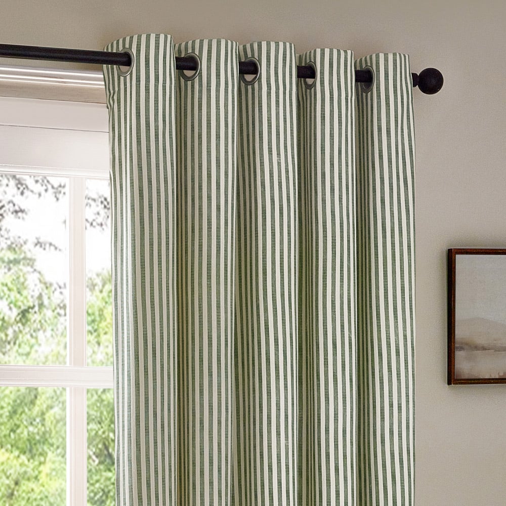 Yard Hebden Green Striped Cotton Eyelet Curtains 117 x 183cm Image 2