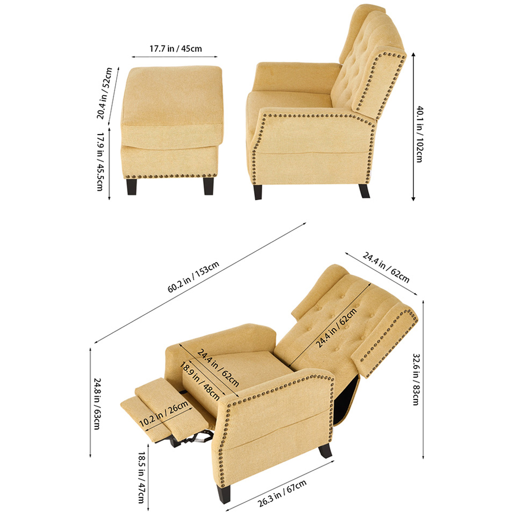 Living and Home Yellow Chenille Pushback Recliner Chair with Footstool Image 9