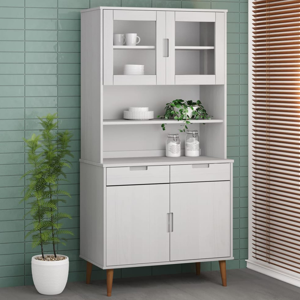 vidaXL Molde 2 Glass Door Single Open Shelf White Highboard Top Image 1