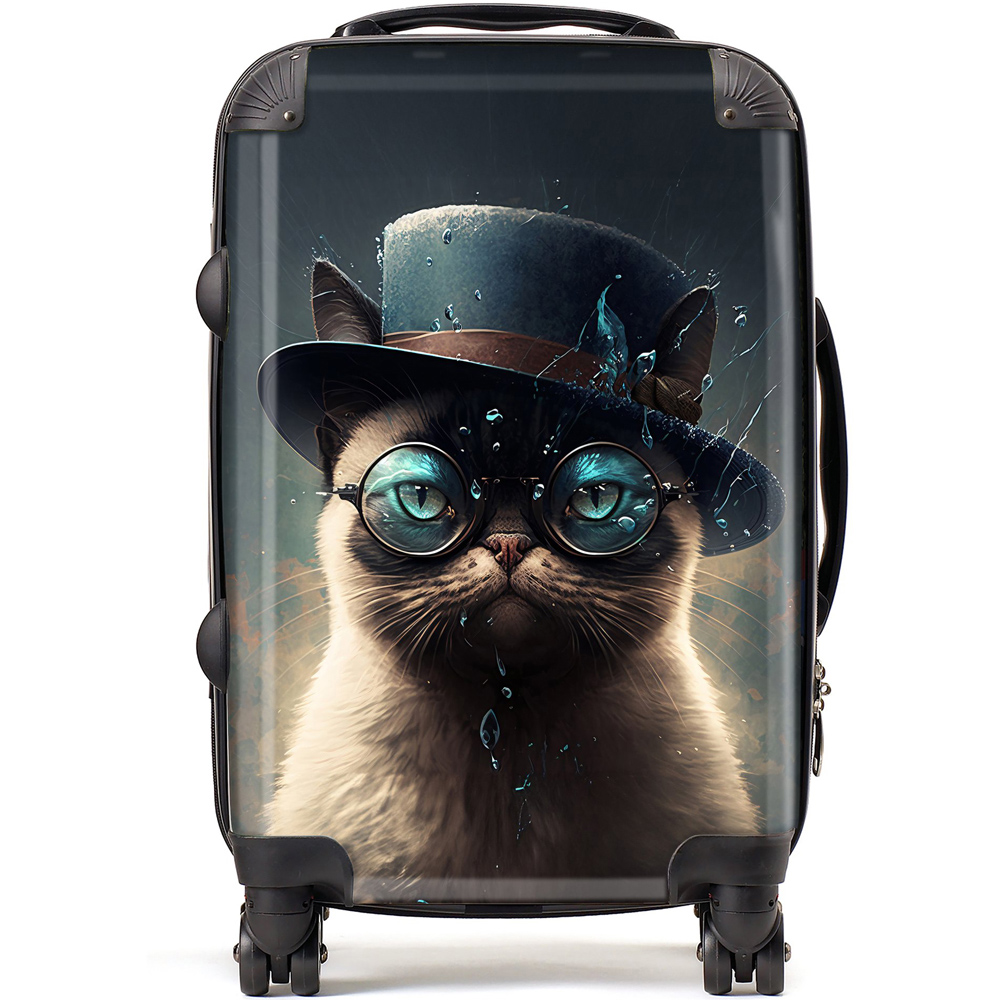 Warren Reed Designer Cabin Splashart Siamese Cat with Glasses Suitcase Image 1