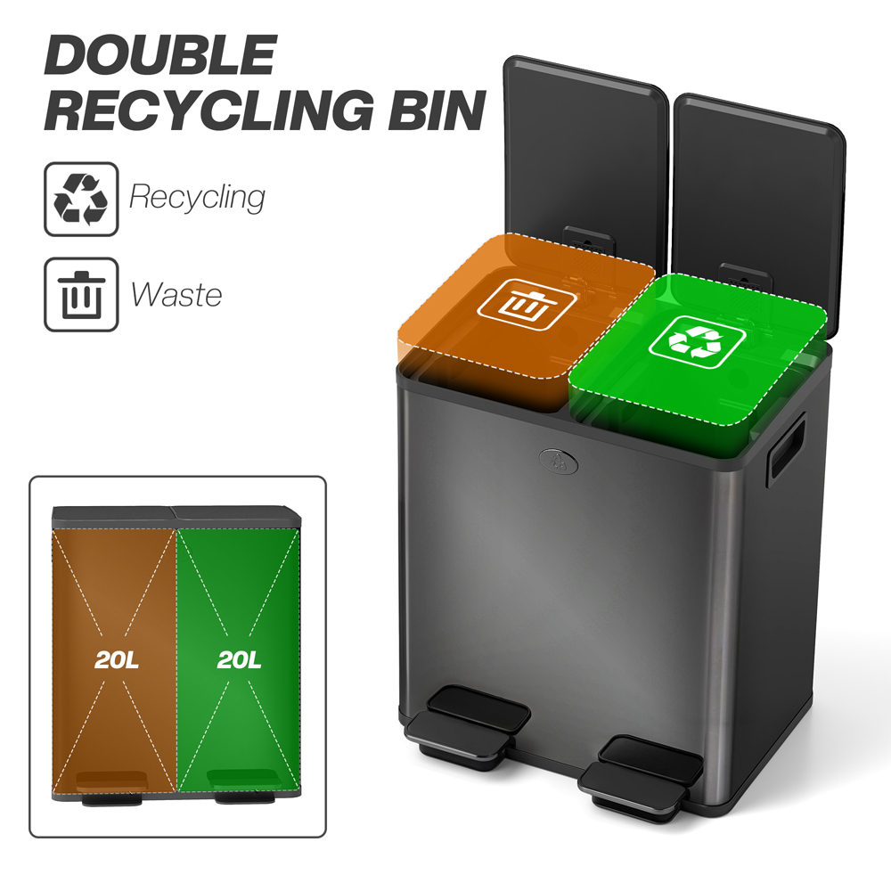 HOMCOM Black Dual Compartment Kitchen Bin 40L Image 5