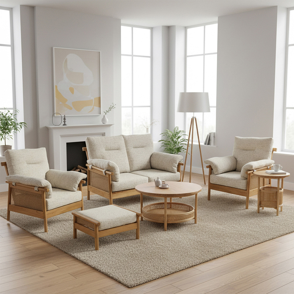 Desser Mindi 4 Seater Light Oak Natural Rattan Sutton Sofa Set Image 1