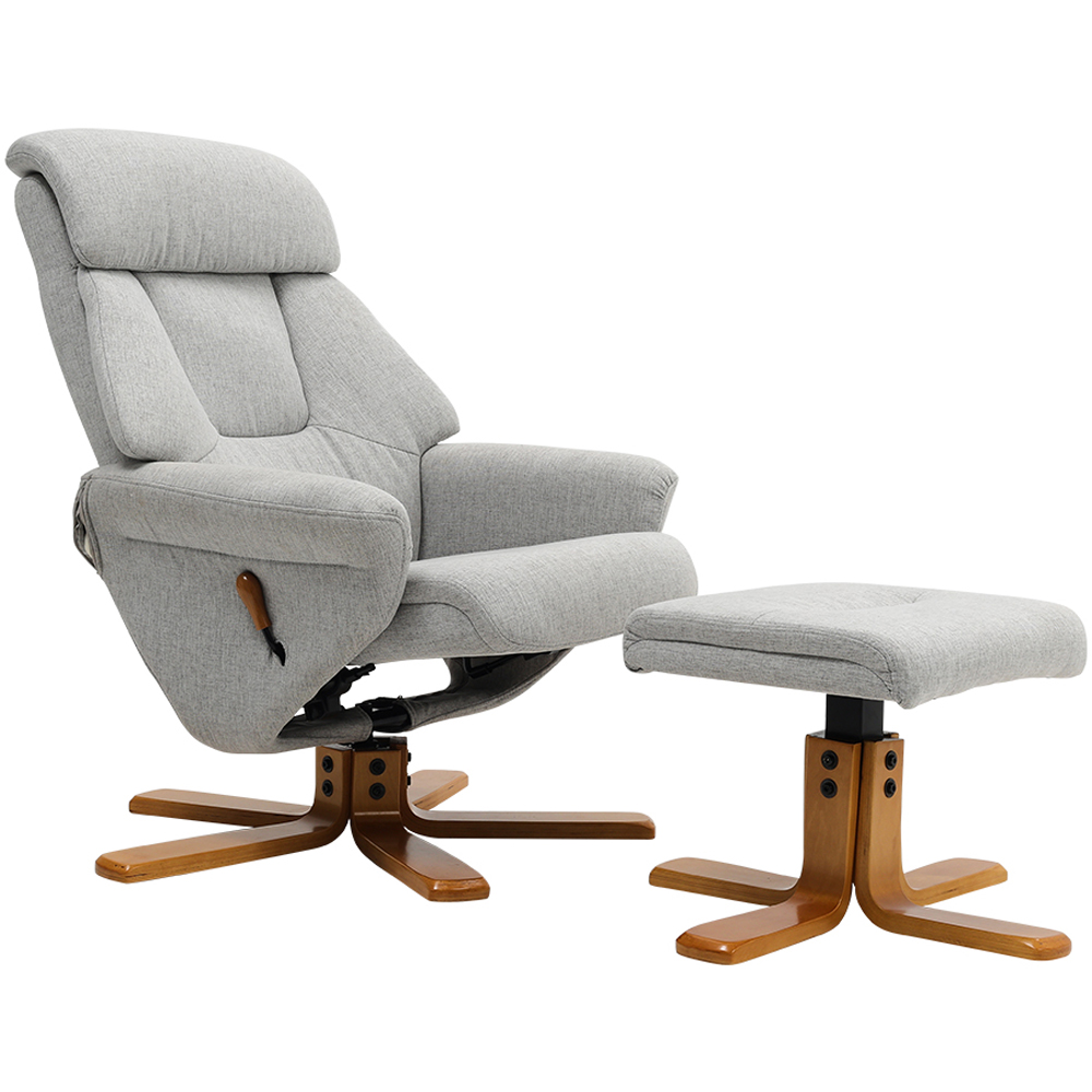 Living and Home Light Grey Linen Duck Foot Base Swivel Recliner with Ottoman Image 3