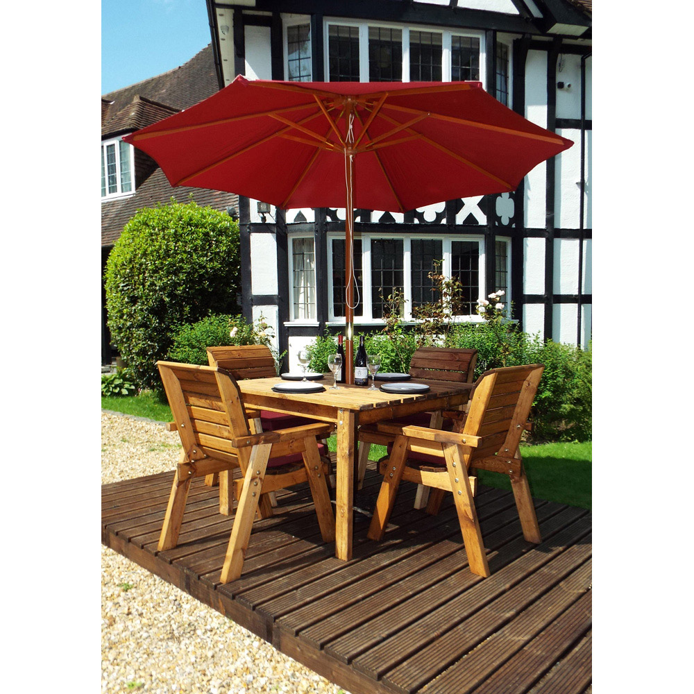 Charles Taylor Solid Wood 4 Seater Square Outdoor Dining Set with Red Cushions Image 7