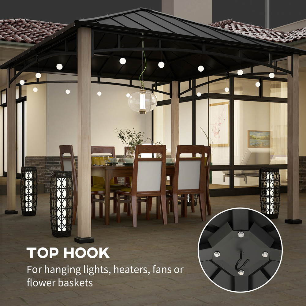 Outsunny 3 x 3m Wood Grain Frame Hard Top Gazebo with Metal Roof Image 7