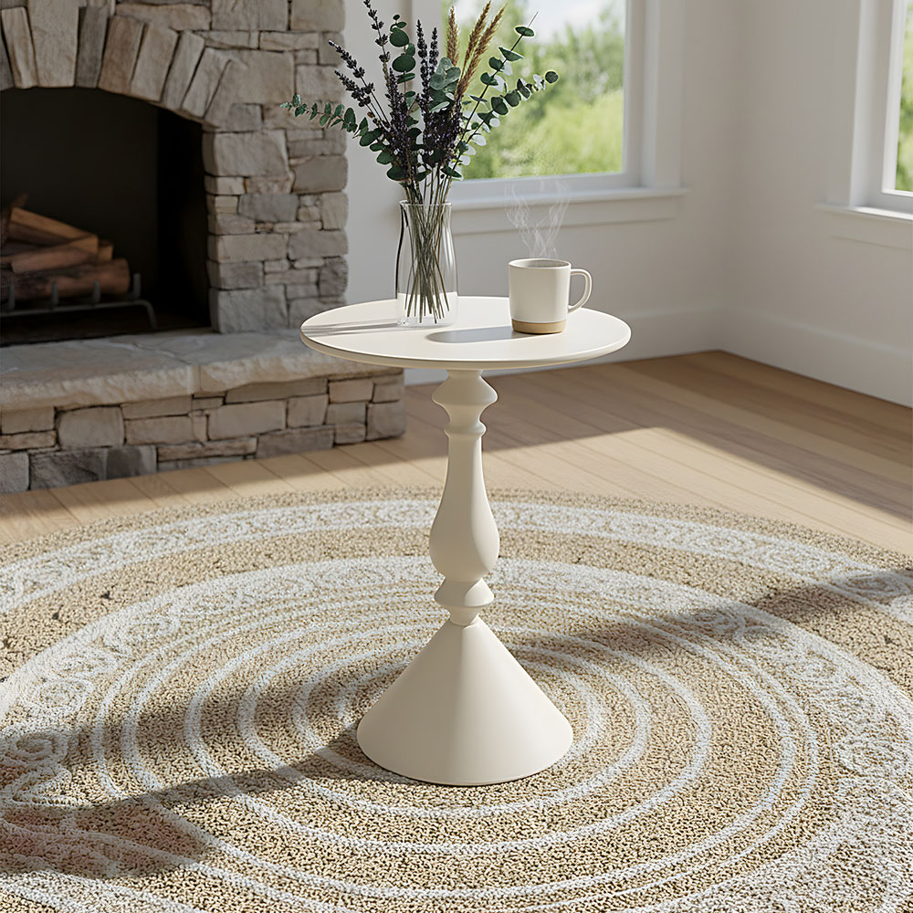 Living and Home Cream White Round Conical Base Side Table Image 7