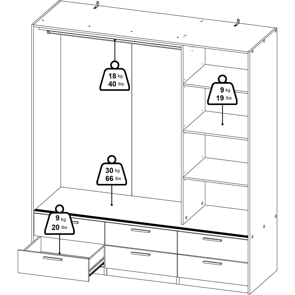 Florence Line 3 Door 6 Drawer Oak and White High Gloss Wardrobe Image 8