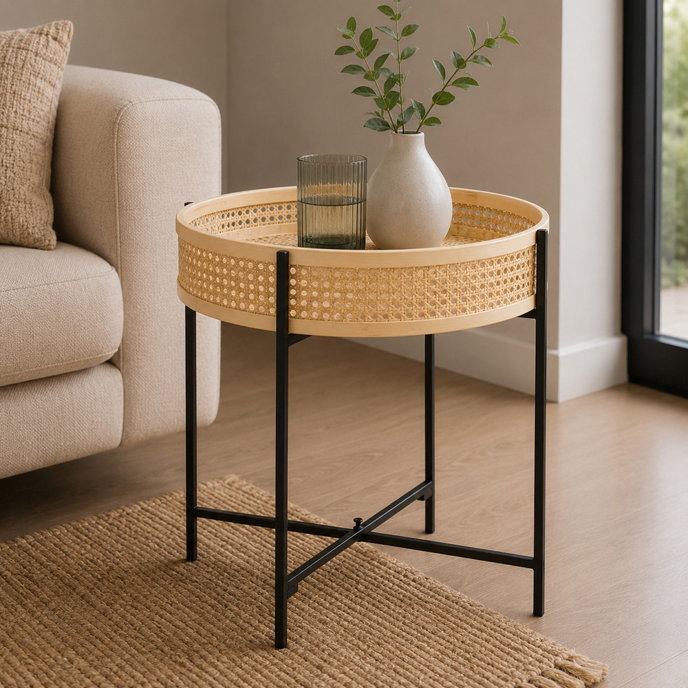 Premier Housewares Natural Side Table with Cross Legs Image 5