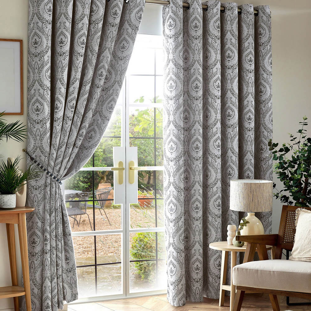 Alan Symonds Victoria Silver Room Darkening Ring Top Eyelet Curtains 168 x 183cm Image 1