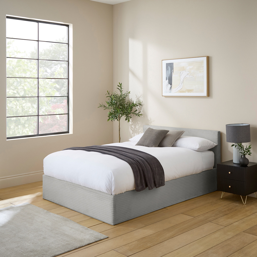 GFW Double Grey Corduroy End Lift Ottoman Bed Image 7