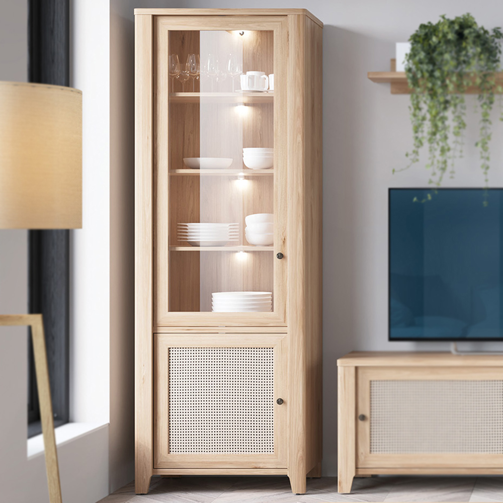 Florence Cestino 2 Door Oak Rattan Effect Display Cabinet Image 1