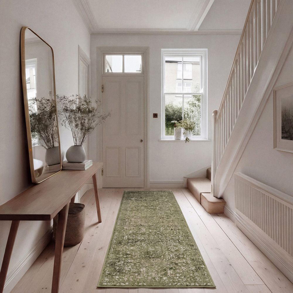 Kukoon Oscar Linden Vintage Green Flat Medallion Rug 80 x 300cm Image 2