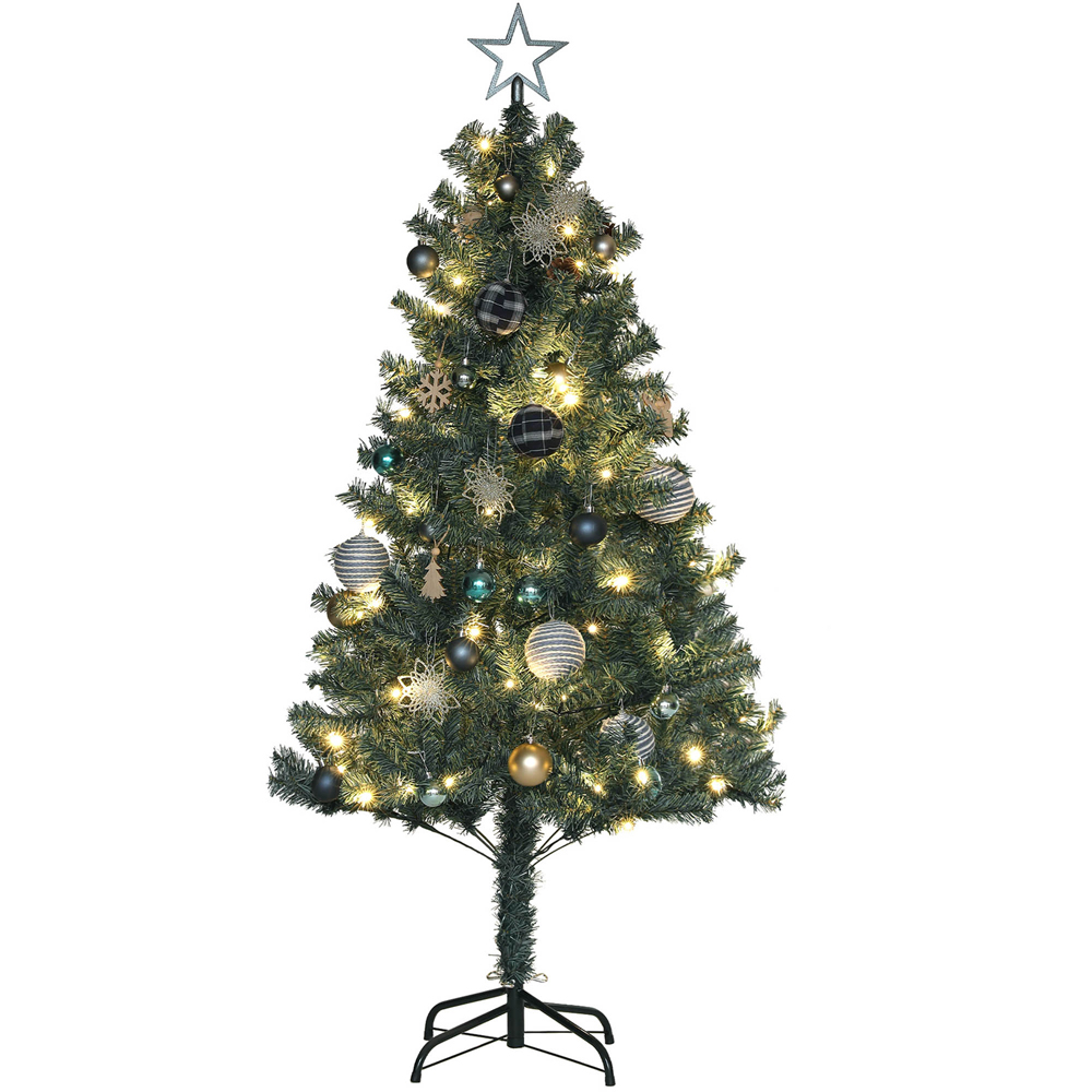 Everglow Warm White LED Pre-Lit Artificial Christmas Tree with Blue Decorations 5ft Image 1