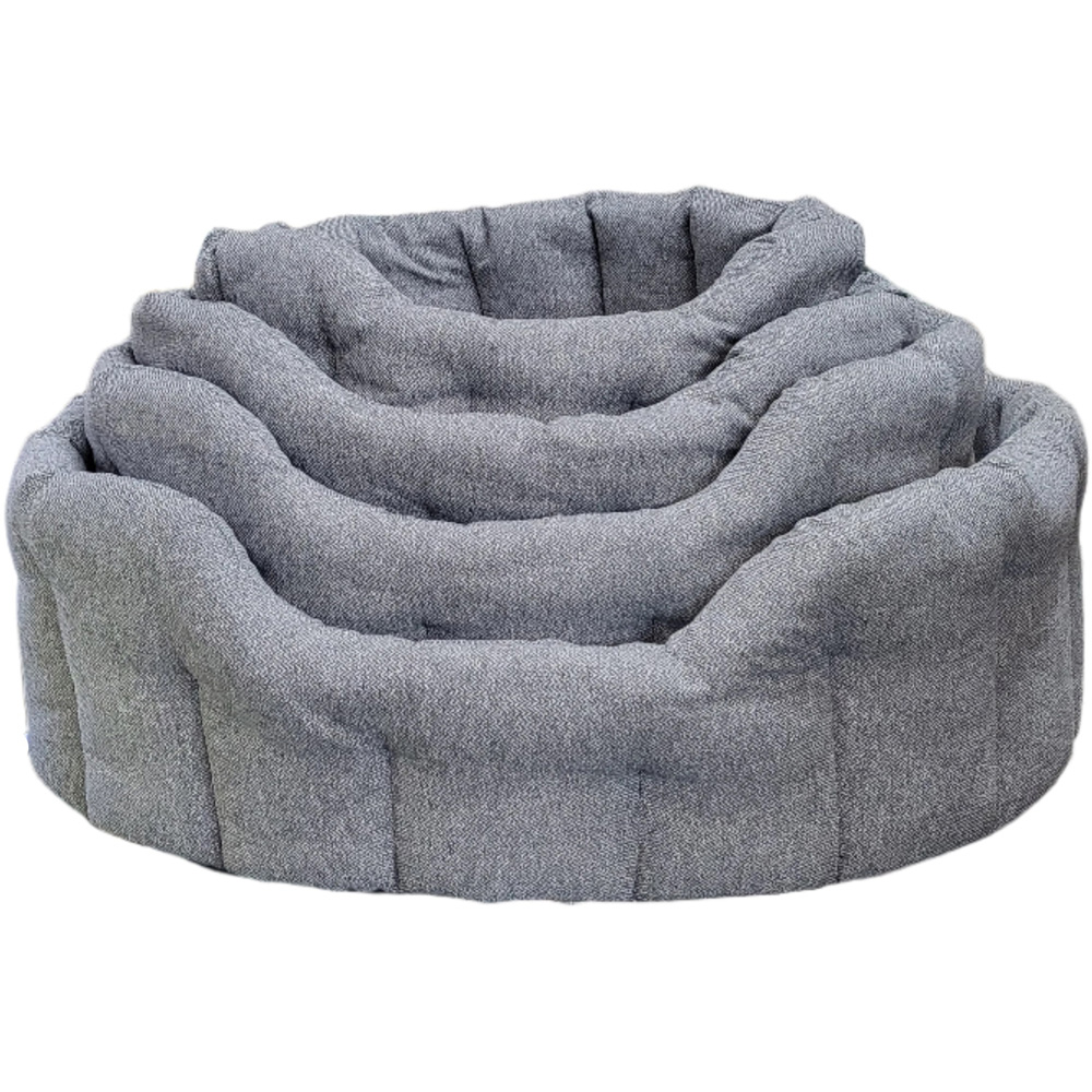 P&L Intermediate Grey Premium Orkney Tweed Fabric Drop Fronted Softee Oval Pet Bed Image 3