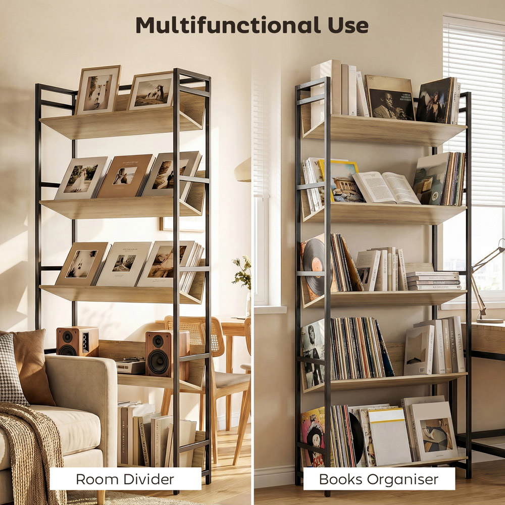 Portland 5 Shelf Oak Anti Slip Bookcase Image 7