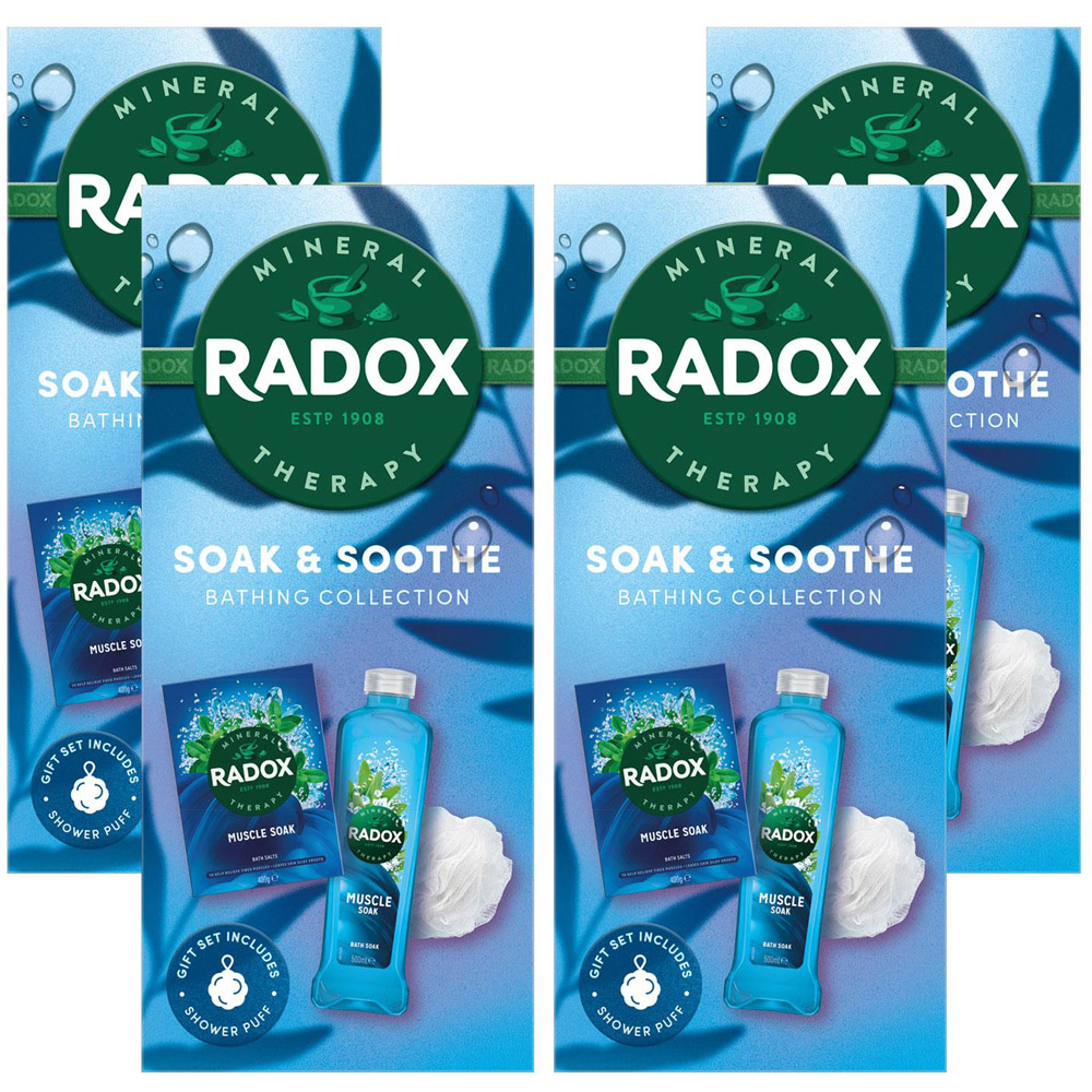 Radox Soak and Soothe Bathing Collection Muscle Soak Gel and Salts Gift Set 4 Pack Image 1