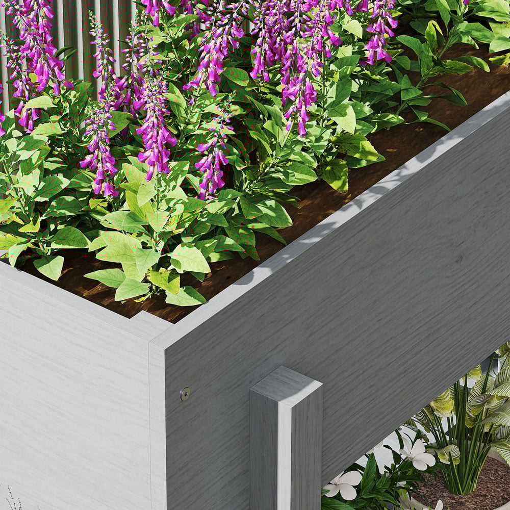 Outsunny Grey Wooden Raised Garden Bed with Bed Liner and Storage Shelf Image 4