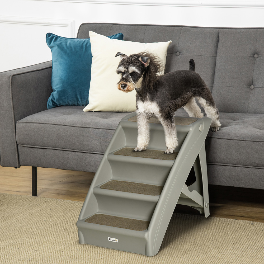 PawHut Grey 4 Step Foldable Pet Stairs with Non-Slip Mats Image 2