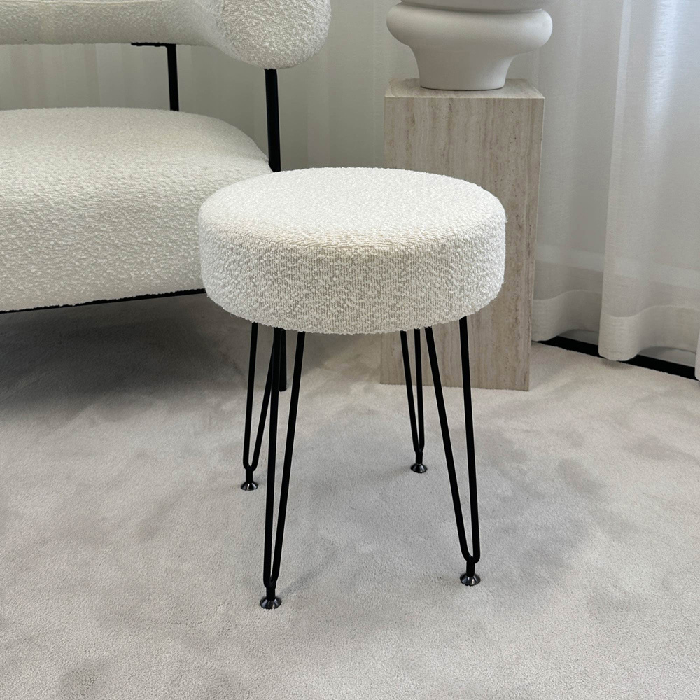 CARME Home Alaya Ivory and Black Bouclé Stool Image 4