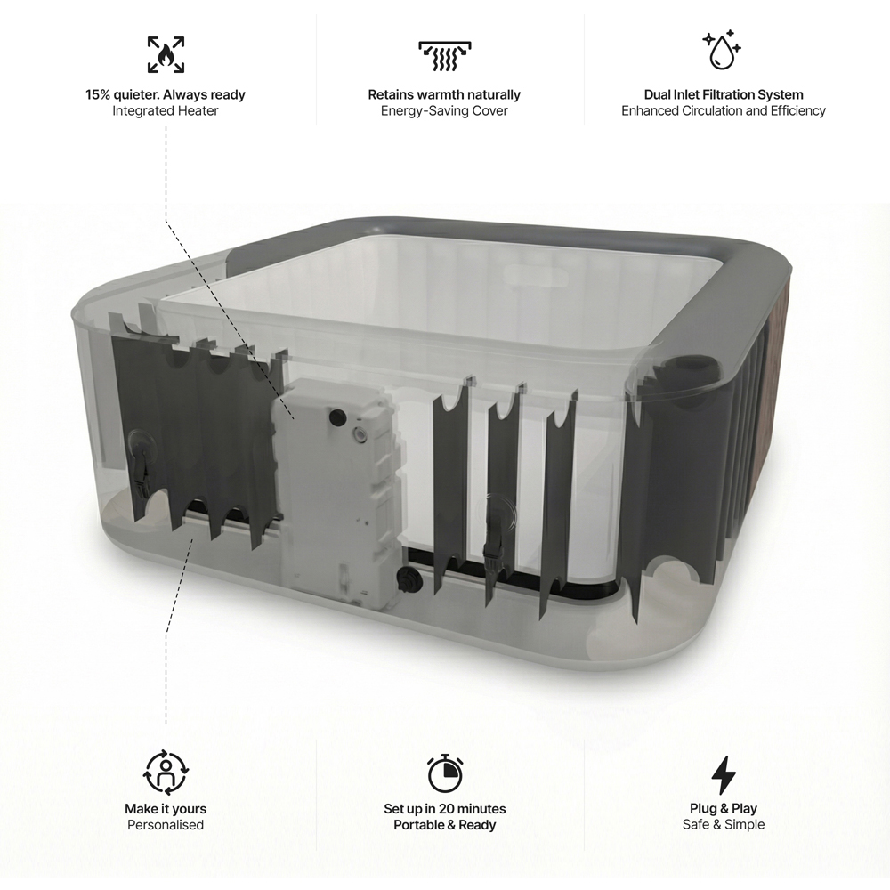 Wave Atlantic 6 Person Slate Rattan Inflatable Hot Tub 65 x 185cm Image 6
