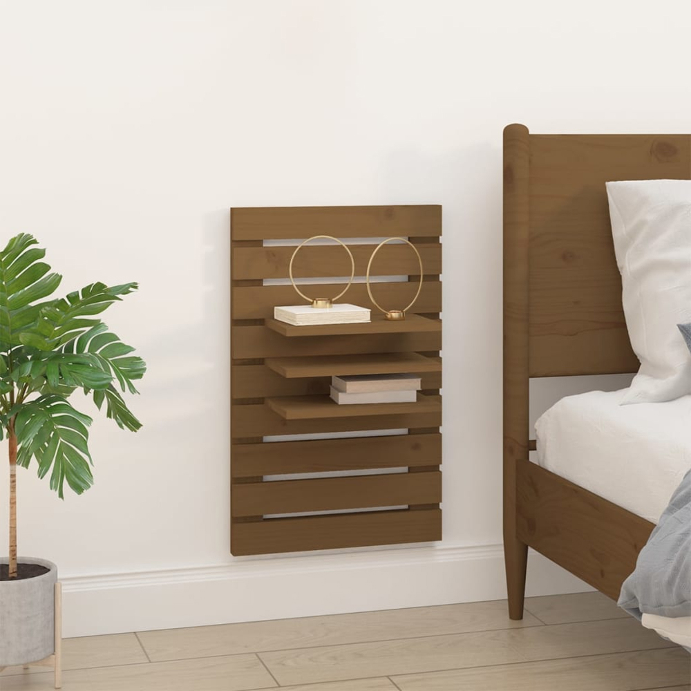 vidaXL Honey Brown Adjustable Wall-Mounted Bedside Shelf Set of 2 Image 2