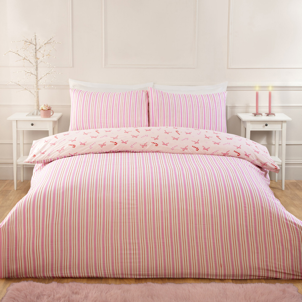 Bow Candy Canes Bedding Set Pink Double Image 2