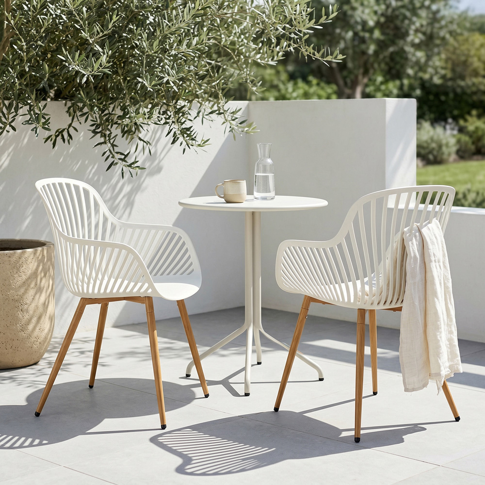 Core Products Set of 2 White Sunray Design Wood Effect Legs Garden Bistro Armchair Image 5