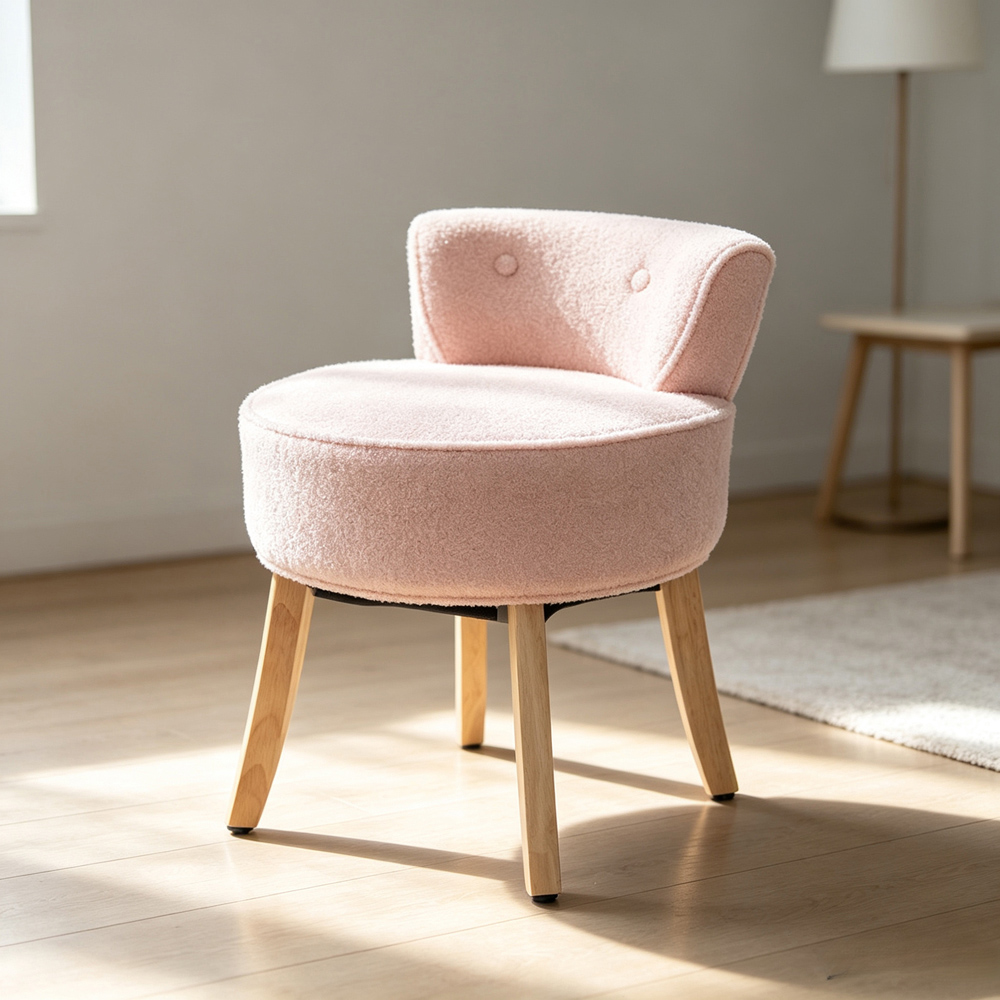 Living and Home Pink Teddy Fleece Button Tufted Vanity Stool Image 7