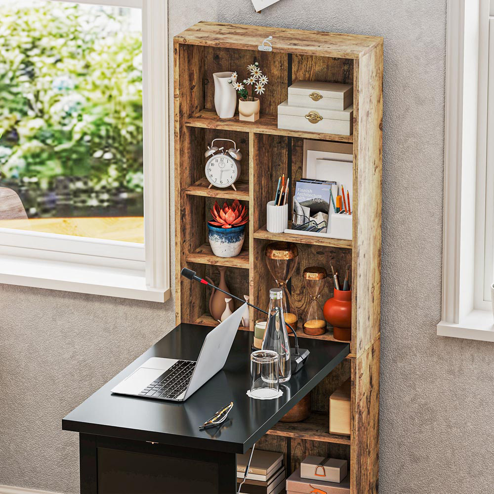 Portland 9 Shelf Multifunctional Convertible Workstation Desk with Blackboard Rustic Brown Image 3