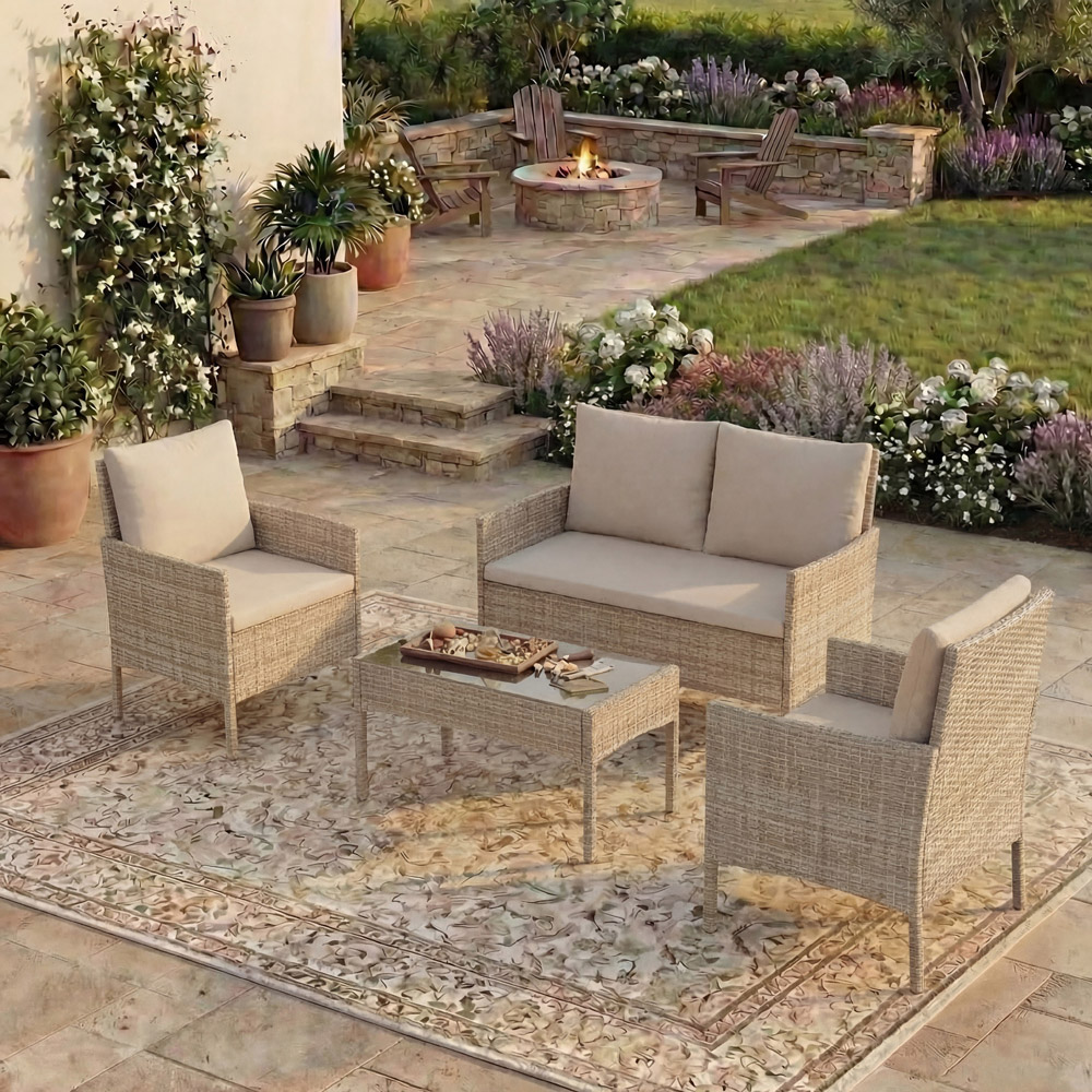 GARDEN VIDA Kendal 4 Seater Natural PE Rattan Garden Lounge Set Image 4