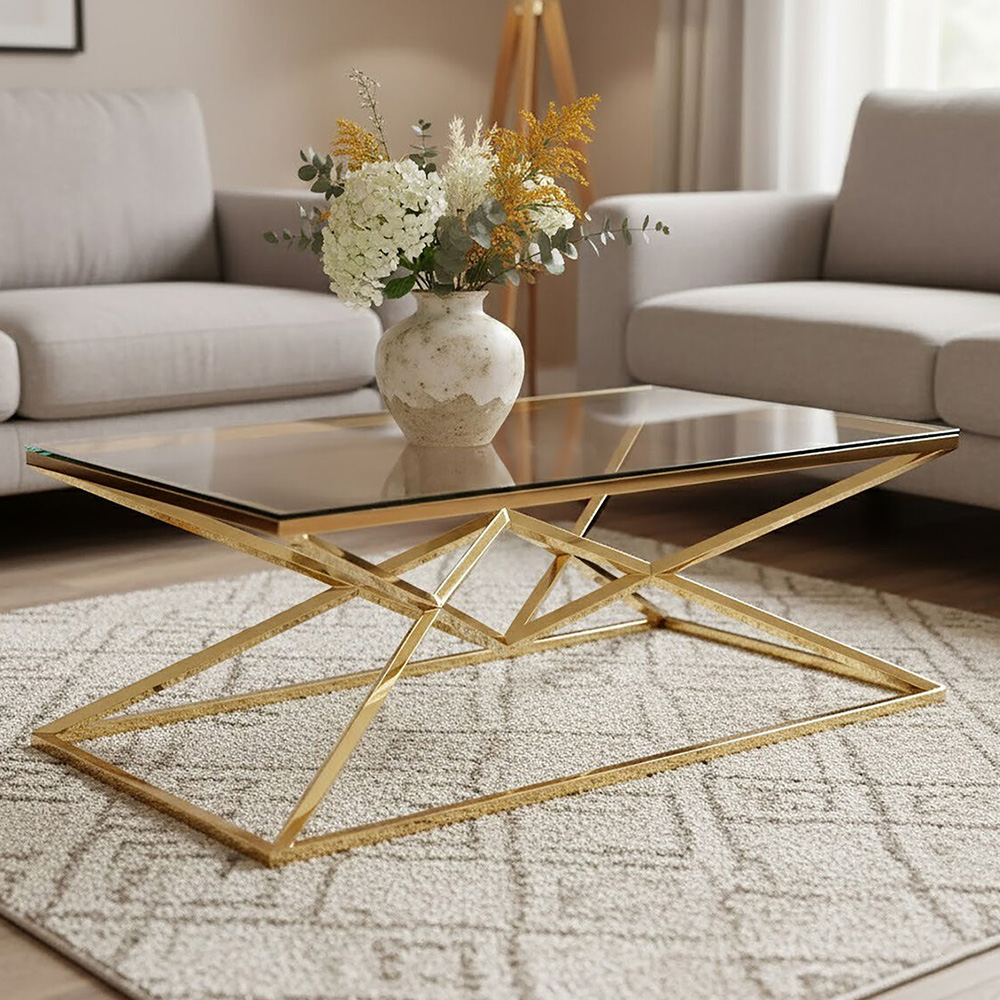 Premier Housewares Corseted Champagne Geometric Coffee Table Image 1