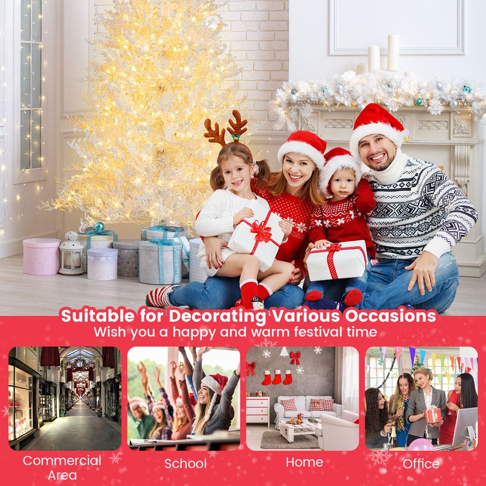 Costway Pre Lit White Snow Flocked PE LED Artificial Christmas Tree 6ft Image 5