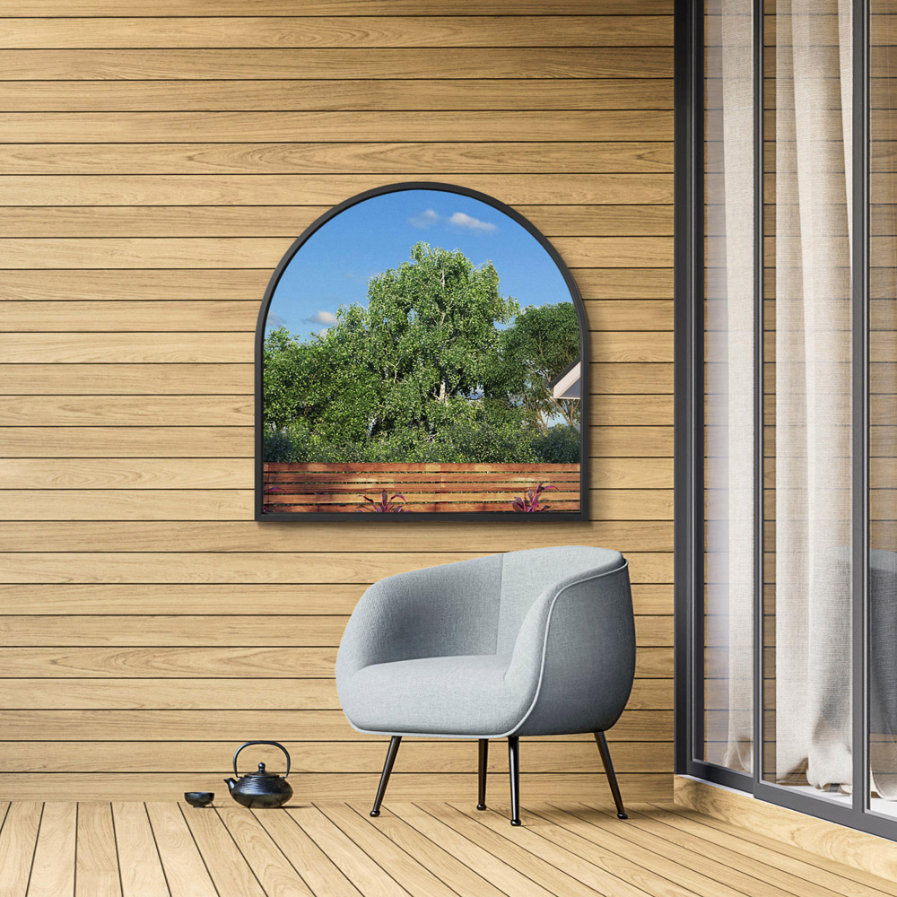 MirrorOutlet The Arcus Black Framed Arched Leaner and Wall Garden Mirror 100 x 100cm Image 6