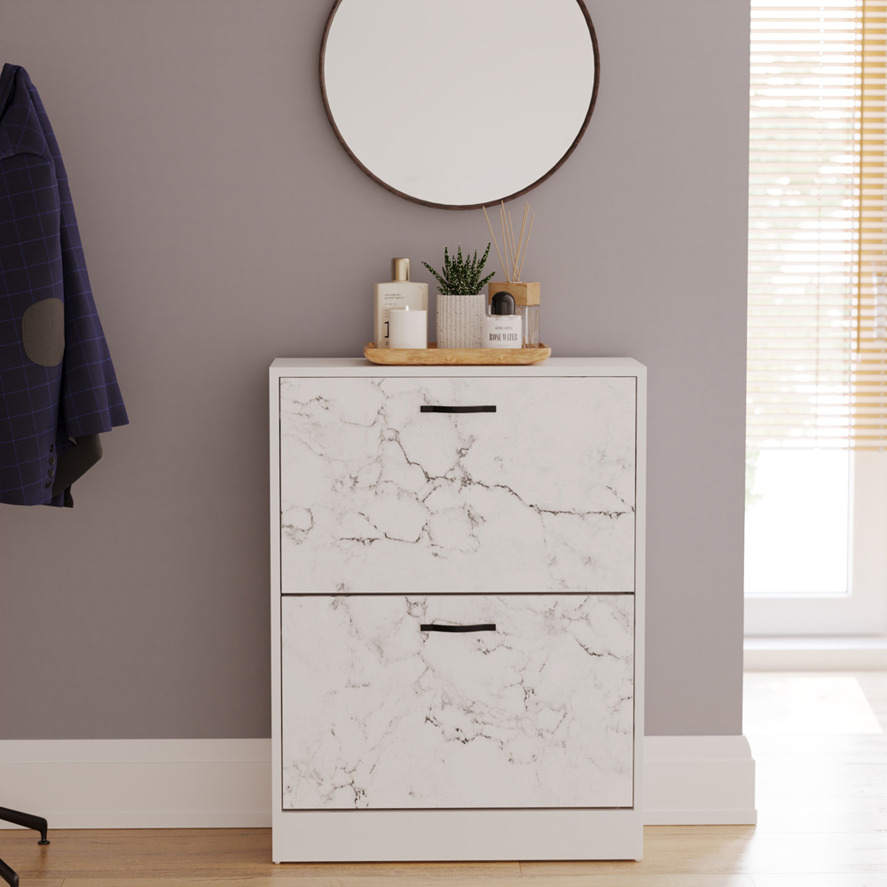 Vida Designs 2 Drawer White Marble Shoe Cabinet Image 5