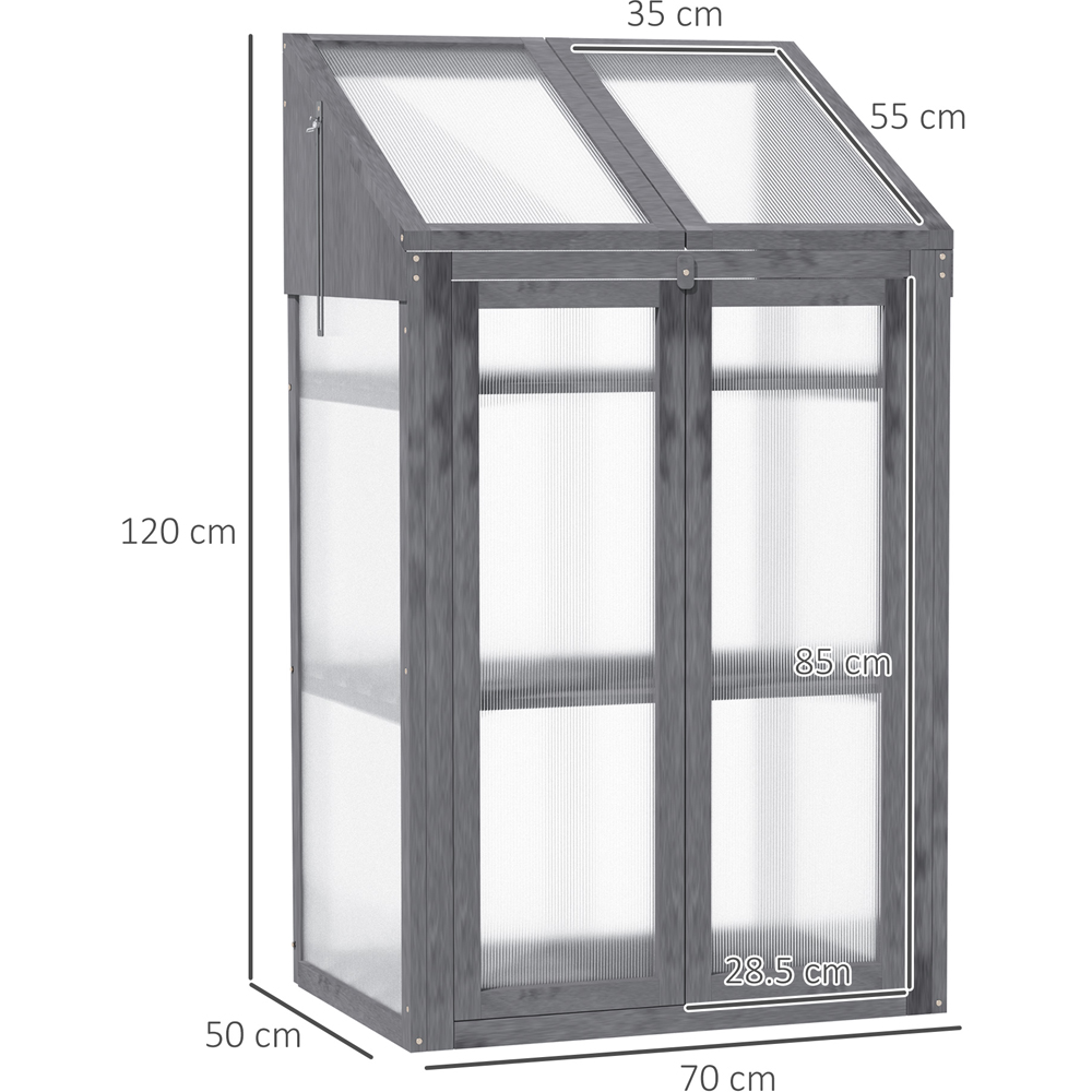 Outsunny 3 Tier Grey Wooden Polycarbonate 1.6 x 4ft Greenhouse Image 7