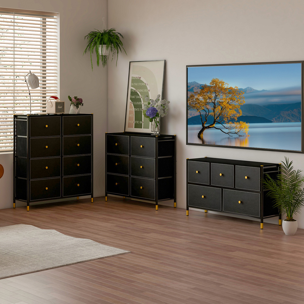 Costway 5 Drawers Fabric Black Chest of Drawers Image 3