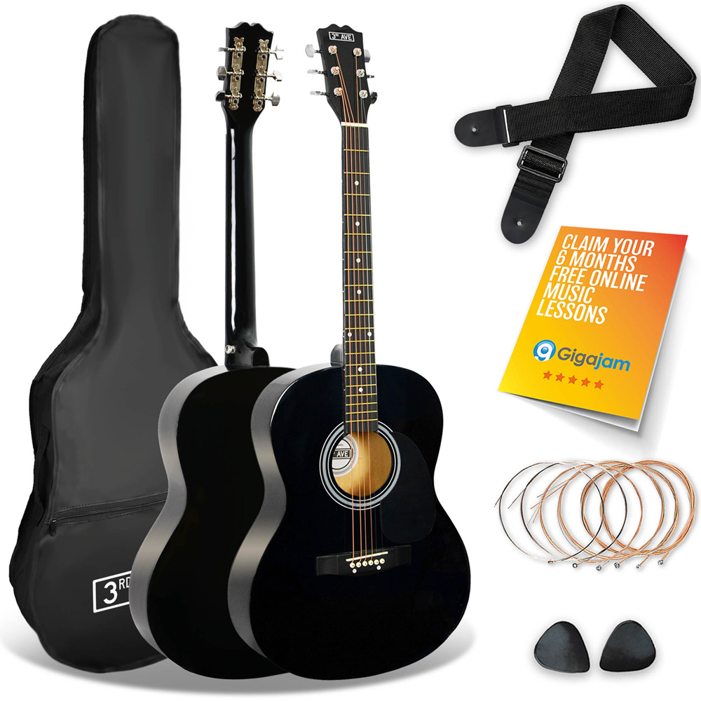 3rd Avenue Black Full Size Acoustic Guitar Set Image 1