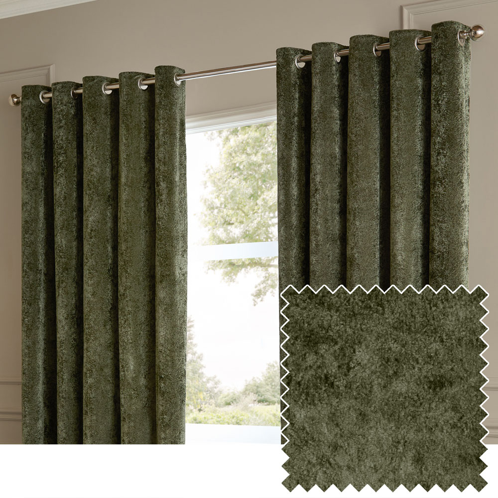 Paoletti Lustre Malachite Green Velvet Fully Lined Eyelet Curtains 229 x 183cm Image 2