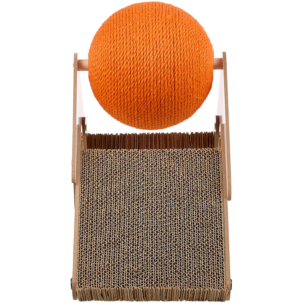 H&O Direct Snowy Mountain Wooden Cat Scratcher with Spinning Ball Image 3
