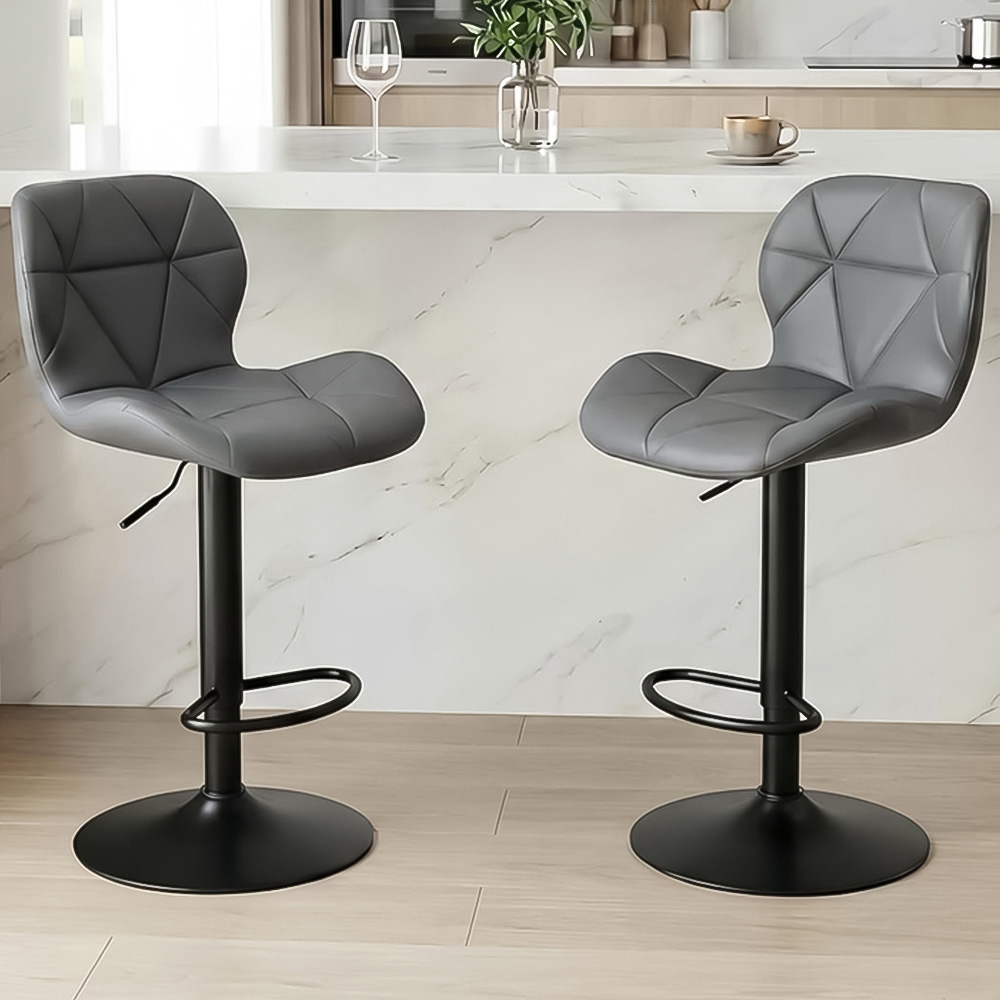 Alivio Dark Grey Faux Leather Height Adjustable Swivel Bar Stool Set of 2 Image 1
