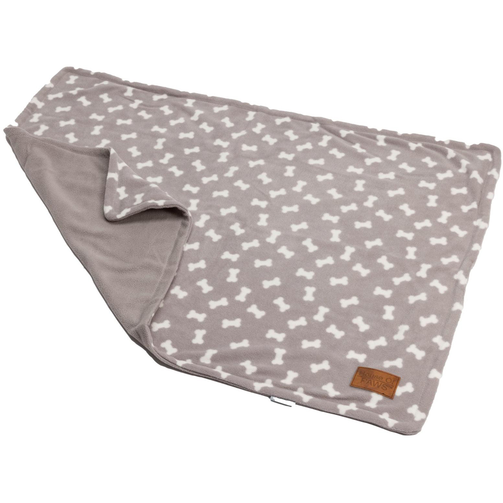 House of Paws Grey Bone Fleece Pet Blanket Image 1