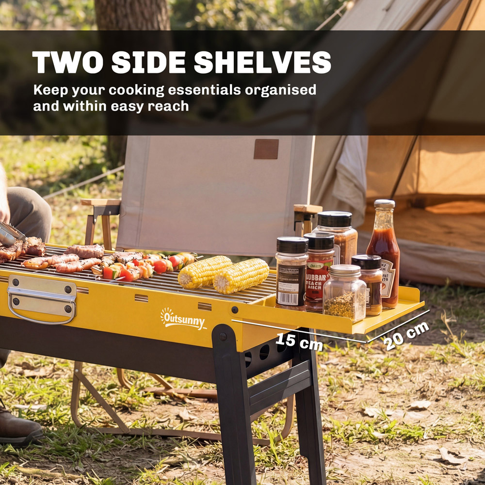 Outsunny Yellow Charcoal BBQ Grill with 2 Side Shelves and Handle Image 8