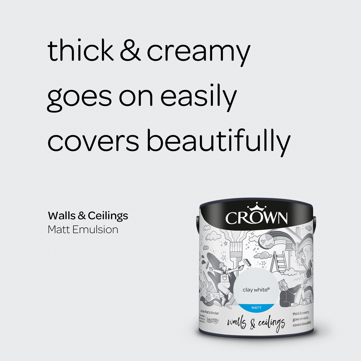 Crown Wall & Ceilings Clay White Matt Emulsion Paint Image 4