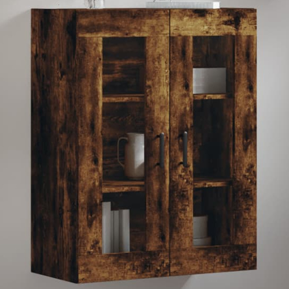 vidaXL 2 Door 3 Shelf Smoked Oak Wall Mounted Cabinet Image 1