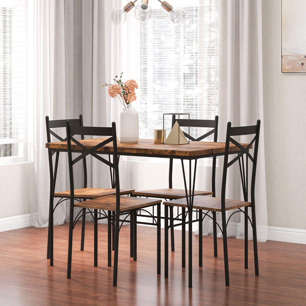 Costway 4 Seater Metal Frame Dining Set Brown Image 4